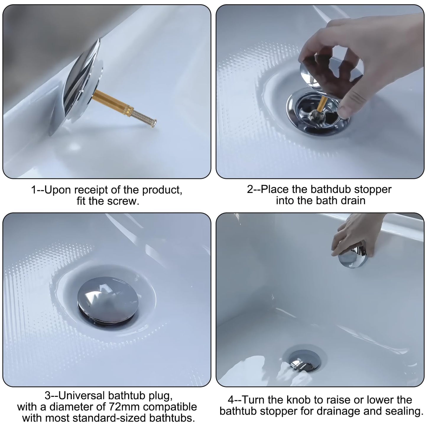 Bath Tub Plug Replacement, 72mm Chrome Plated Drain Plug