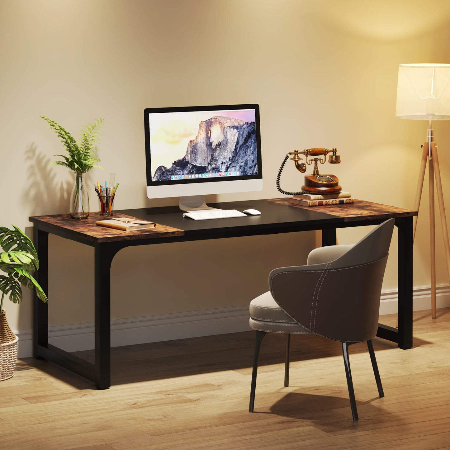 LITTLE TREE 63 Inch Large Executive Office Desk, Simple Computer Workstation with 31.5 inch Extra Wide Desktop for Home Office