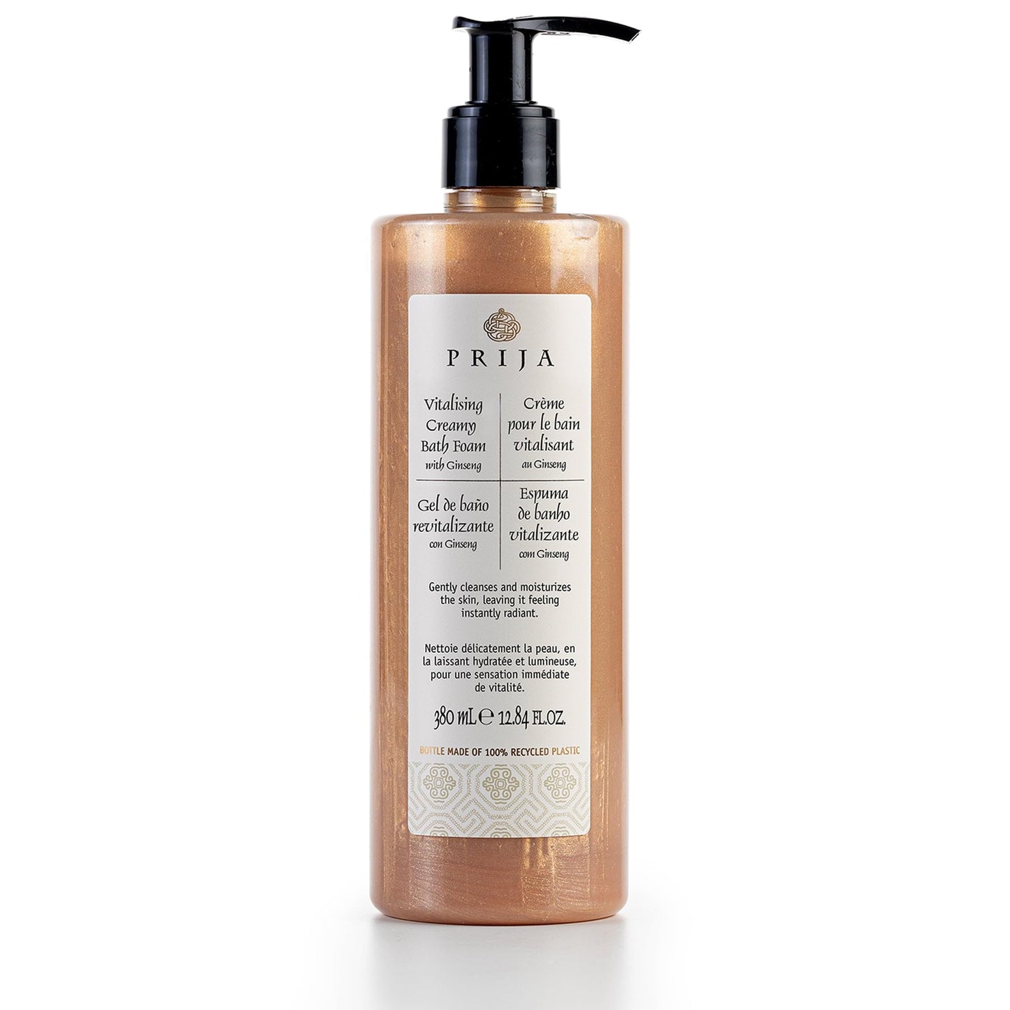 Prija Vitalising Creamy Bath Foam with Panax Ginseng Root Extract, Moisturising and Relaxing Shower and Bath Gel, Gently Cleanses, Vegan Friendly