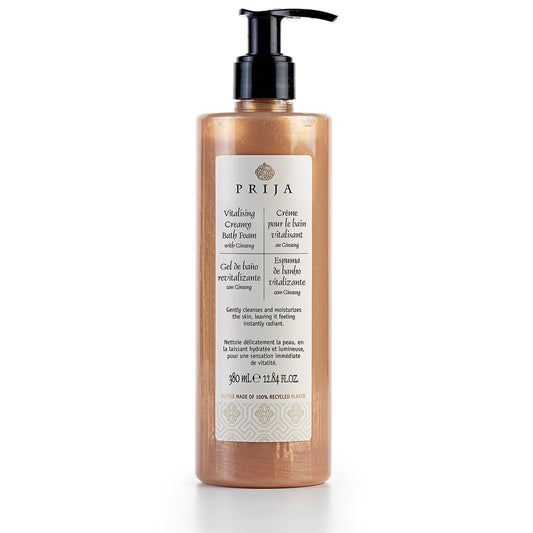 Prija Vitalising Creamy Bath Foam with Panax Ginseng Root Extract, Moisturising and Relaxing Shower and Bath Gel, Gently Cleanses, Vegan Friendly