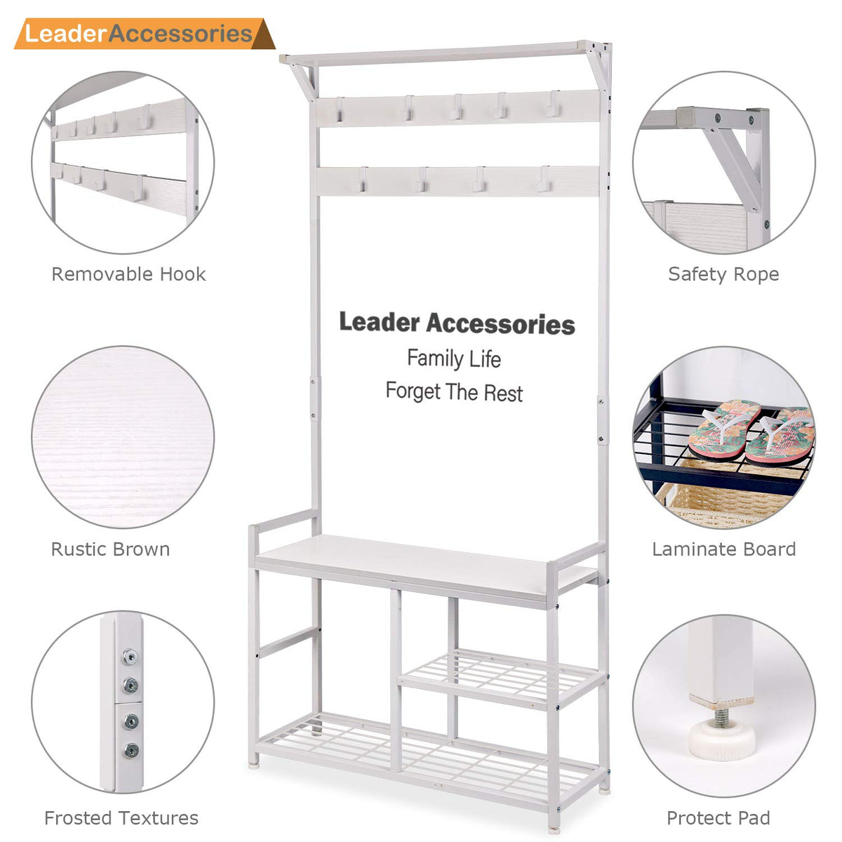 Industrial Coat Rack Freestanding Hall Tree 33"x12"x71.5" White