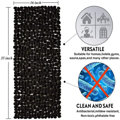 Marsheepy Non-Slip Pebble Bath Mat,Extra Long Anti Slip Bathtub Shower Mat with Suction Cups and Drain Holes for Bathroom,Machine Washable,40 x 88