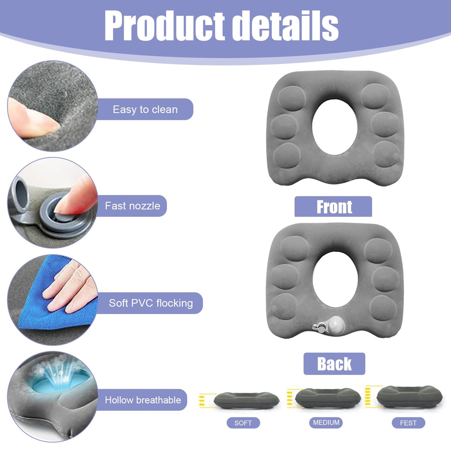 Inflatable Donut Hemorrhoid Seat Cushion - 1 Pack Inflatable Cushions To Sit On, Ring Seat Cushions for Hemorrhoids, Wheelchair, Pressure Relief