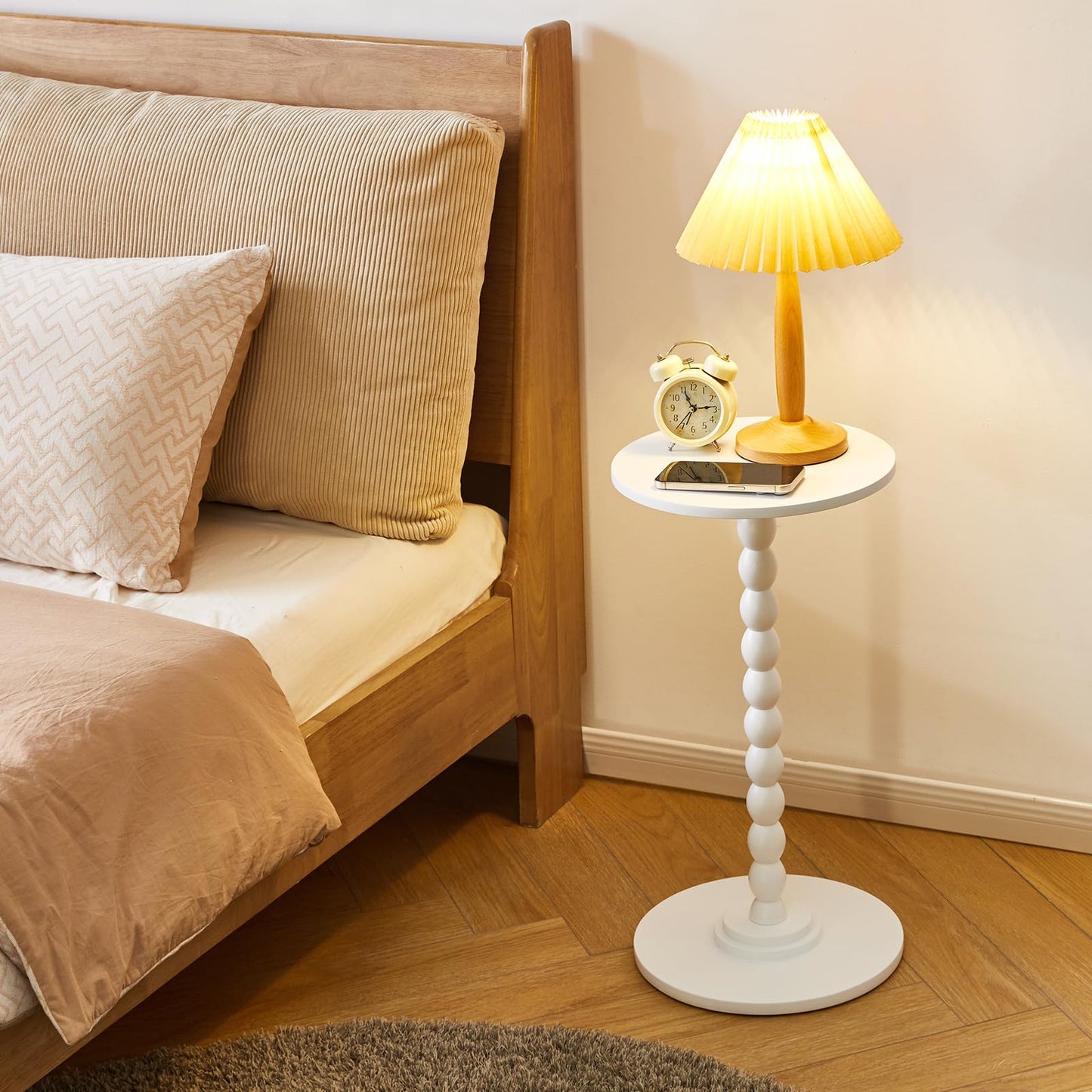 Aibiju Narrow End Table, Modern Nightstand, Round Side Table, Small Bedside Table with Solid Wood Leg for Living Room, Bedroom, Small Spaces