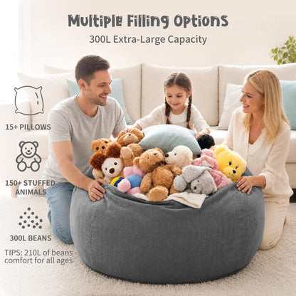 Nobildonna 3 ft Bean Bag Chair Cover No Filler for Adults and Kids 300L Extra Large Stuffed Animal Storage Bean Bag Washable Soft Premium Corduroy