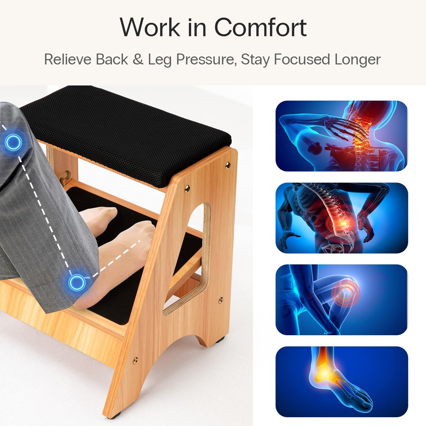 StrongTek 2 in 1 Footrest Rocker Wood Height Adjustable Non Slip
