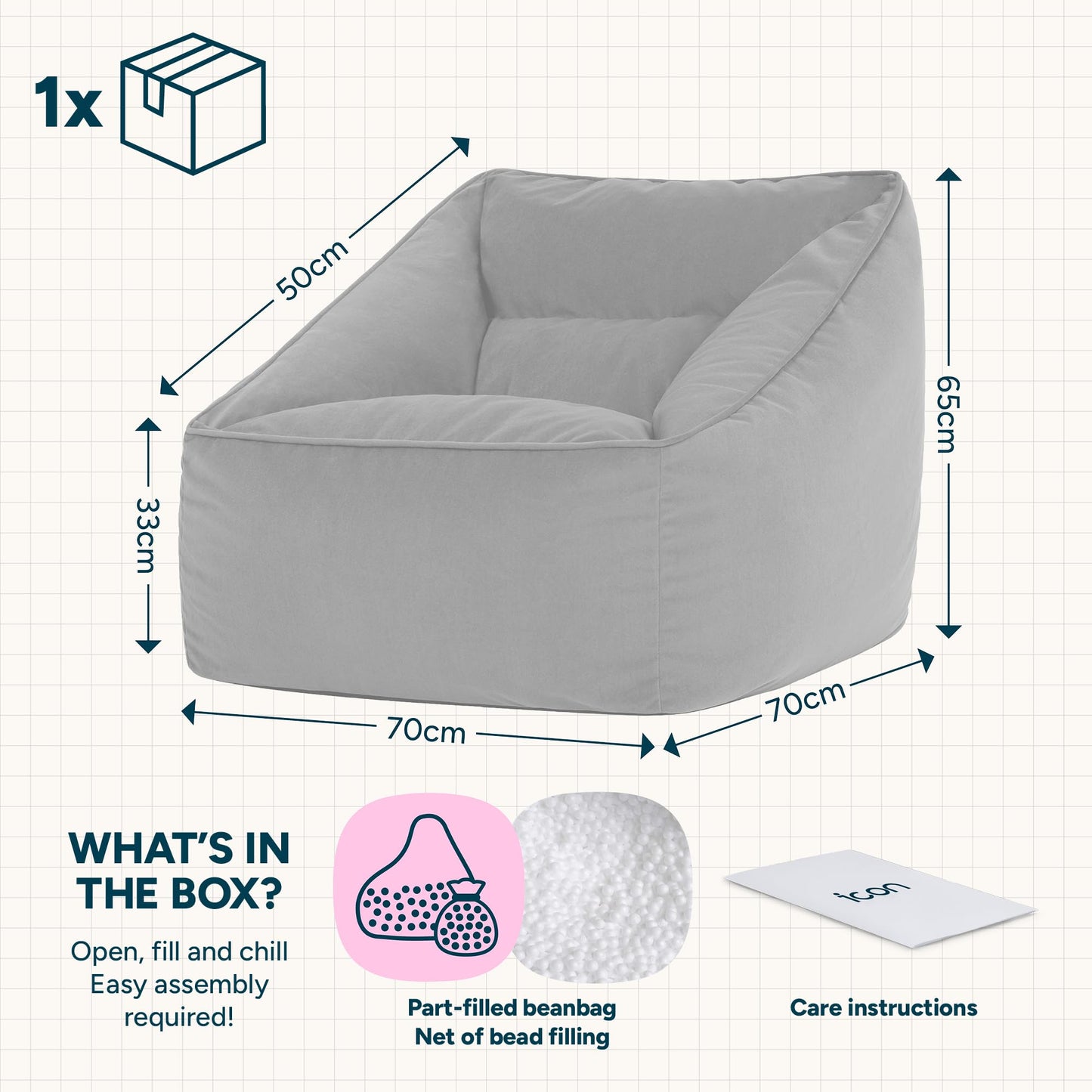 icon Natalia Velvet Bean Bag Chair with Filling Included, Pink