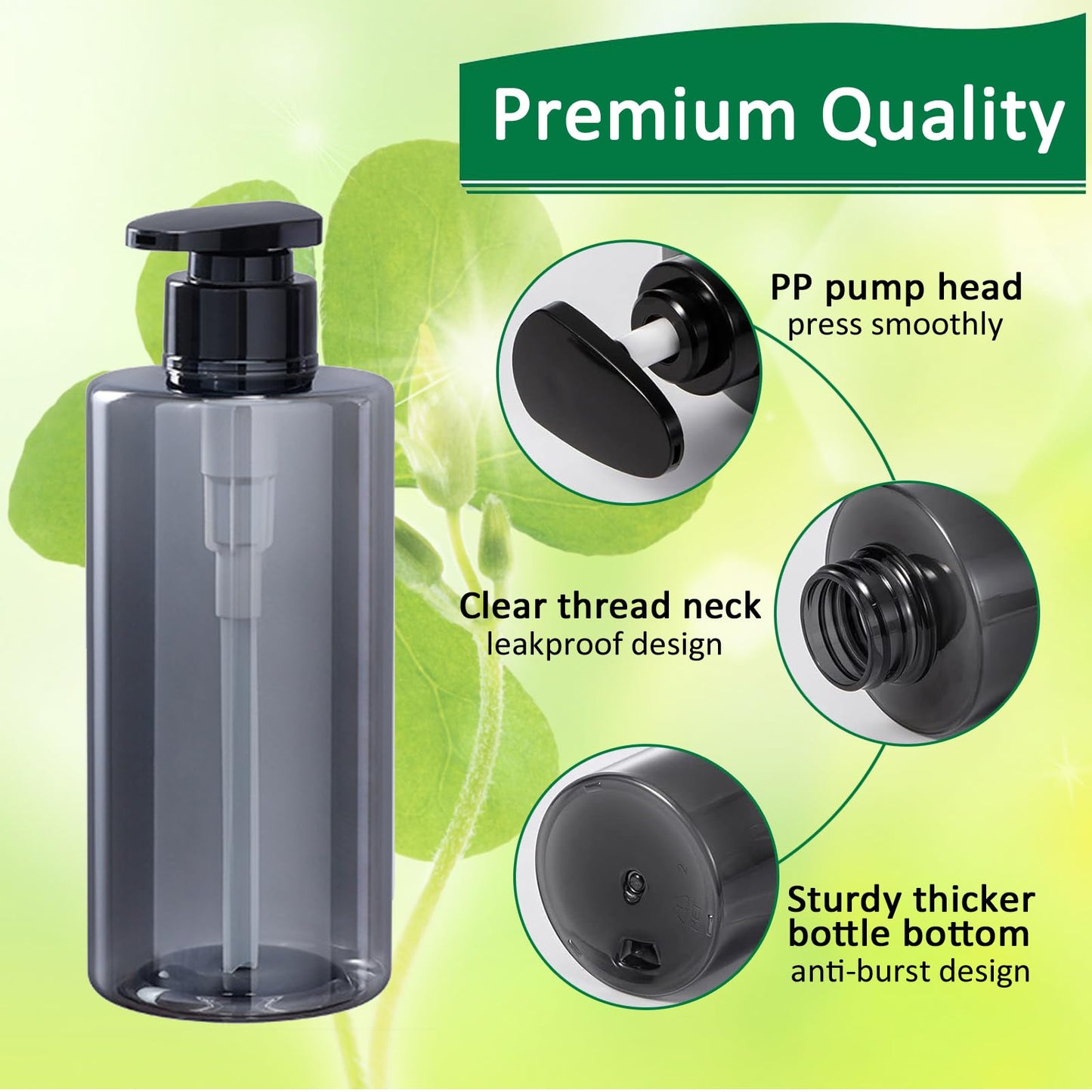 Apstaqeoo 2Pcs 500ml/17oz Empty Pump Bottle Dispensers - Refillable Plastic Shampoo Bottle Hand & Dish Soap Dispenser with pump