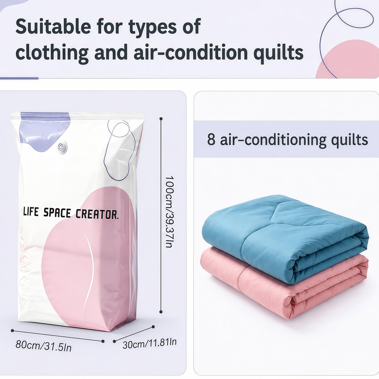 No Pump Vacuum Storage Bags,5Pcs Large Capacity Compression Bag,100x80x30cm