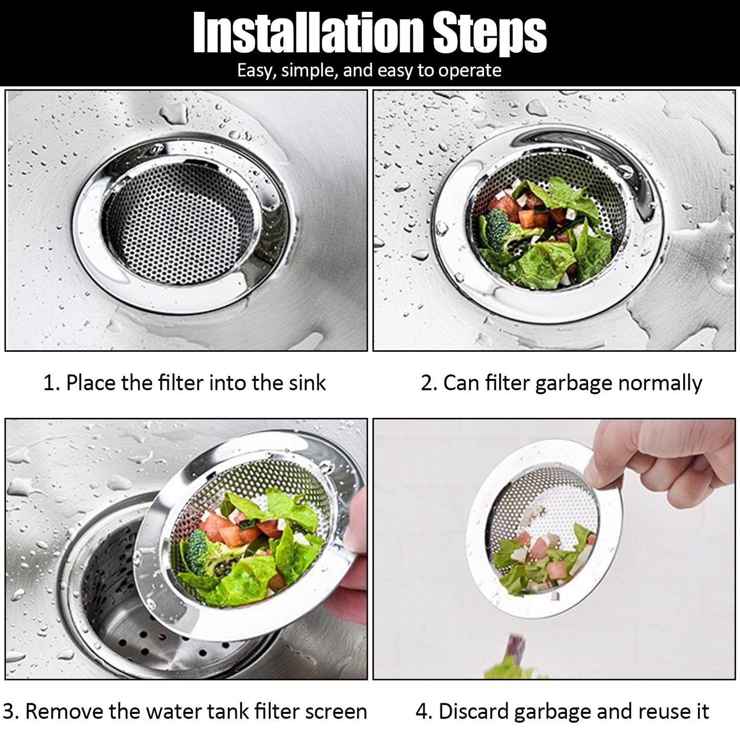 3-Pack Multi-Purpose Drain Strainers - Premium Stainless Steel Mesh Filters for Kitchen/Bathroom Sinks & Bathtubs, Rust-Proof Hair Catchers (Silver)