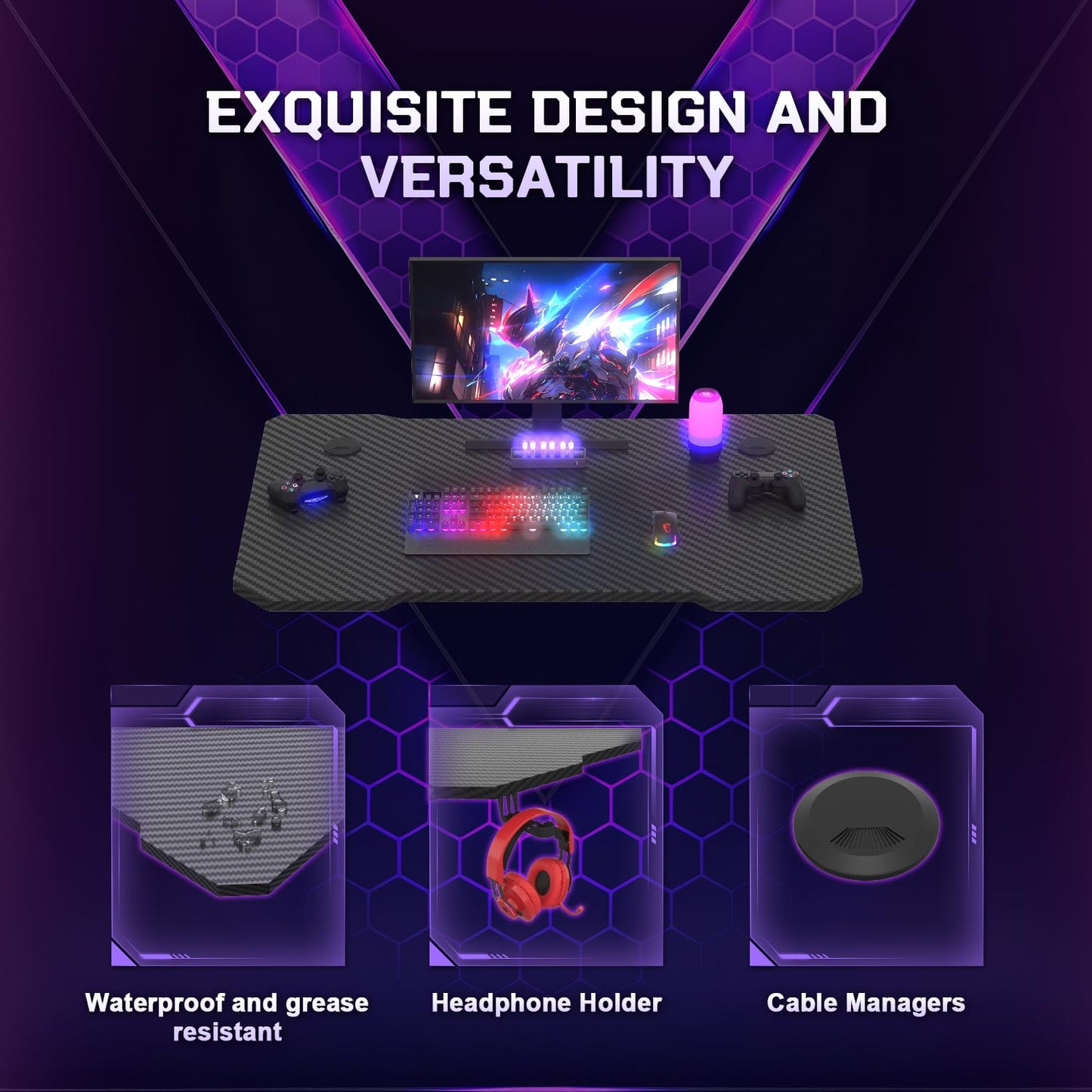 JUMMICO Gaming Desk 80 x 50 cm, Gaming Table Computer Desk Z Shaped PC Gamer Desk for Home Office, Gaming Desk with Headphone Hook, Black