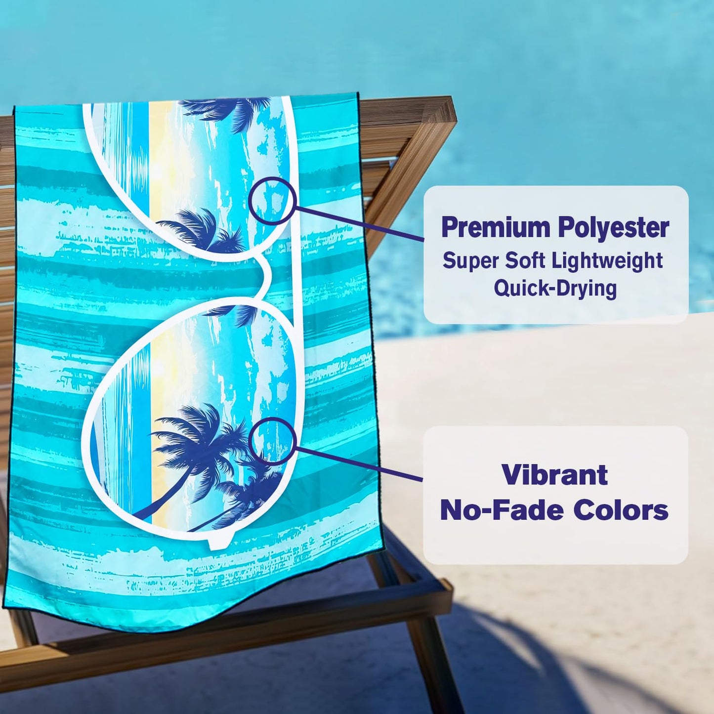 Violetpos Turquoise Stripe Sunglasses Palm Beach Towel, Extra Large 180x90 cm 250GSM Microfibre, Sand Free Quick Dry