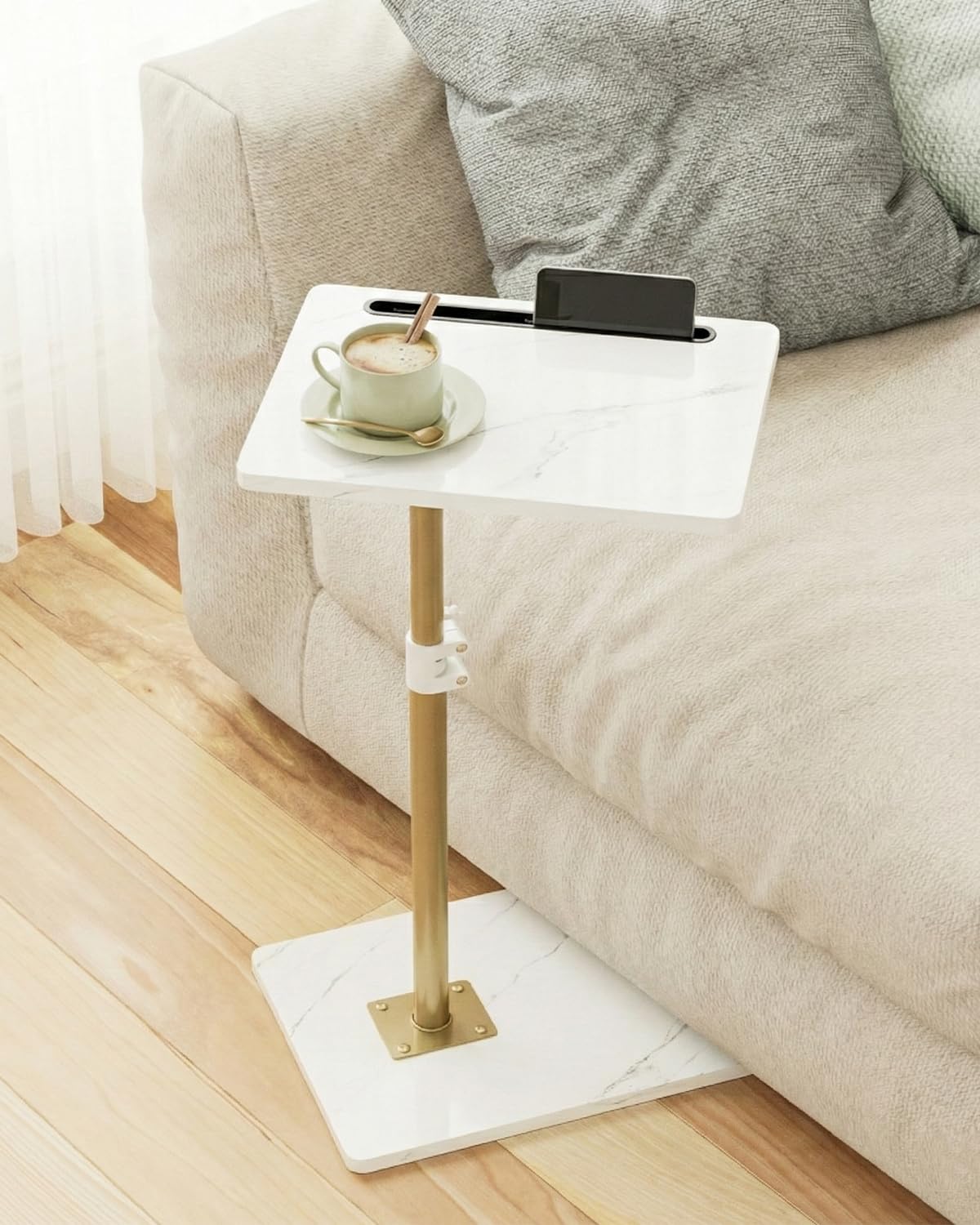 Apetaccat Side Table, C-Shaped Adjustable Sofa Table, 360°Swivel Coffee Tables,40x30x45-83 cm,Small End Tables Bedside for Living Room