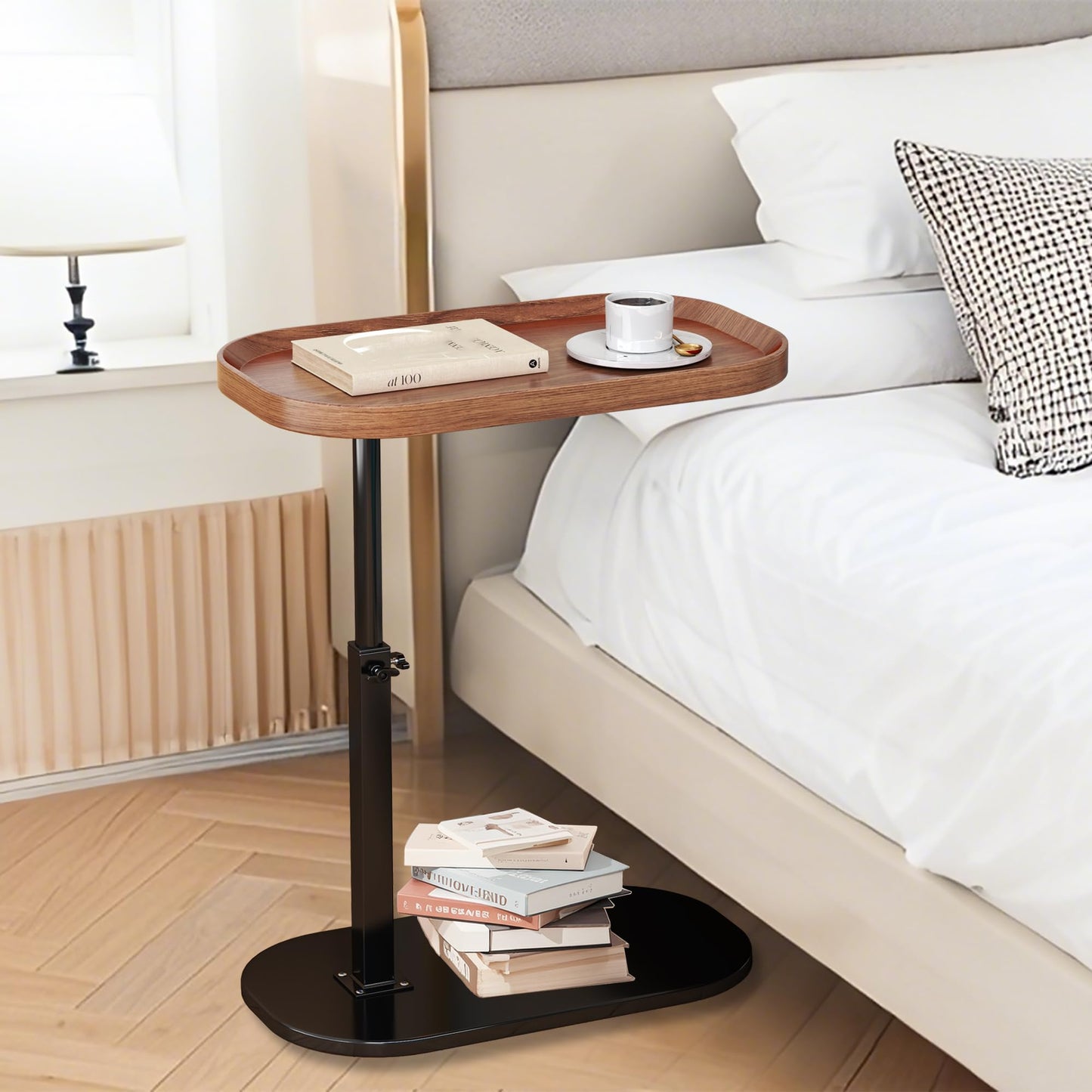 liameya C Shaped Side Table Adjustable Height, 360°Swivel Sofa Table that Slide Under, Modern Small Coffee Table for Couch/Bed/Bathtub