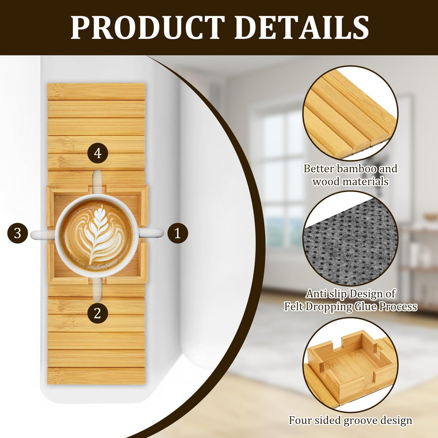 2Pack Sofa Arm Tray, Foldable Couch Cup Holder Bamboo Armrest Tray, Sofa Armrest Organiser for Drinks, Snack, and Remote