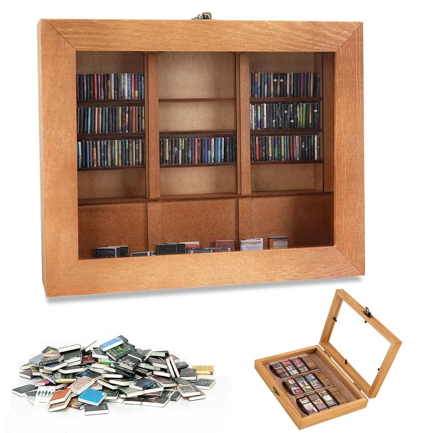 Anxiet-y Bookshelf, Mini Bookshelf Anxieties Bookshelf Shake Away Your Anxiet-y Wooden Bookshelf Decor Book Display Cabinet with 200Pcs Books for