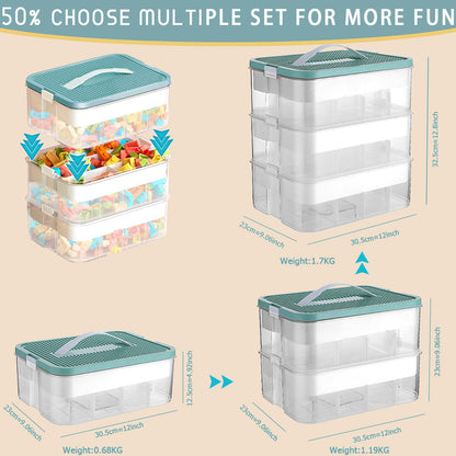 Storage Boxes with Lids for Lego Cube Kids Toy Box 3 Layers Stackable Plastic Drawer Organiser Clear Compartment Craft Containers for Magnetic