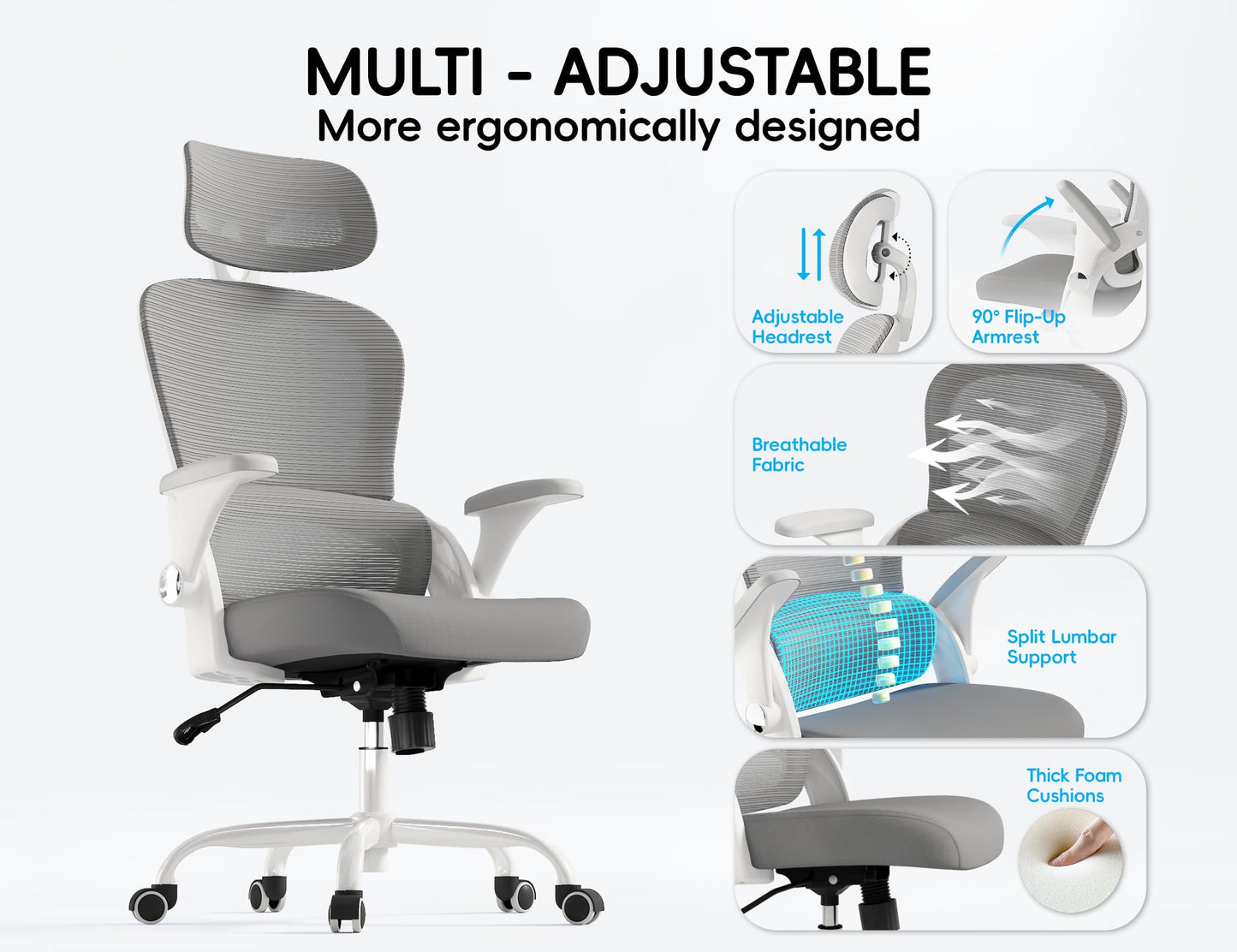 TRALT Office Chair - Ergonomic Office Chair with Back Support - Home Office Desk Chairs - 330lbs Wide Seat Big and Tall Office Chairs with Headrest
