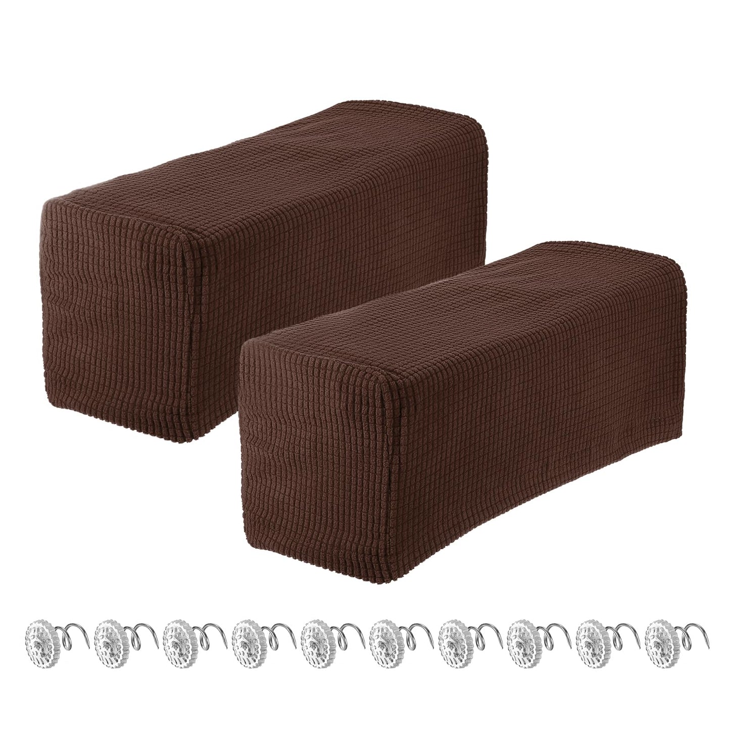 sourcing map 2pcs Stretch Armrest Covers for Chairs/Sofas, Couch Arm Covers with Twist Pin, Furniture Protector Slipcovers Brown