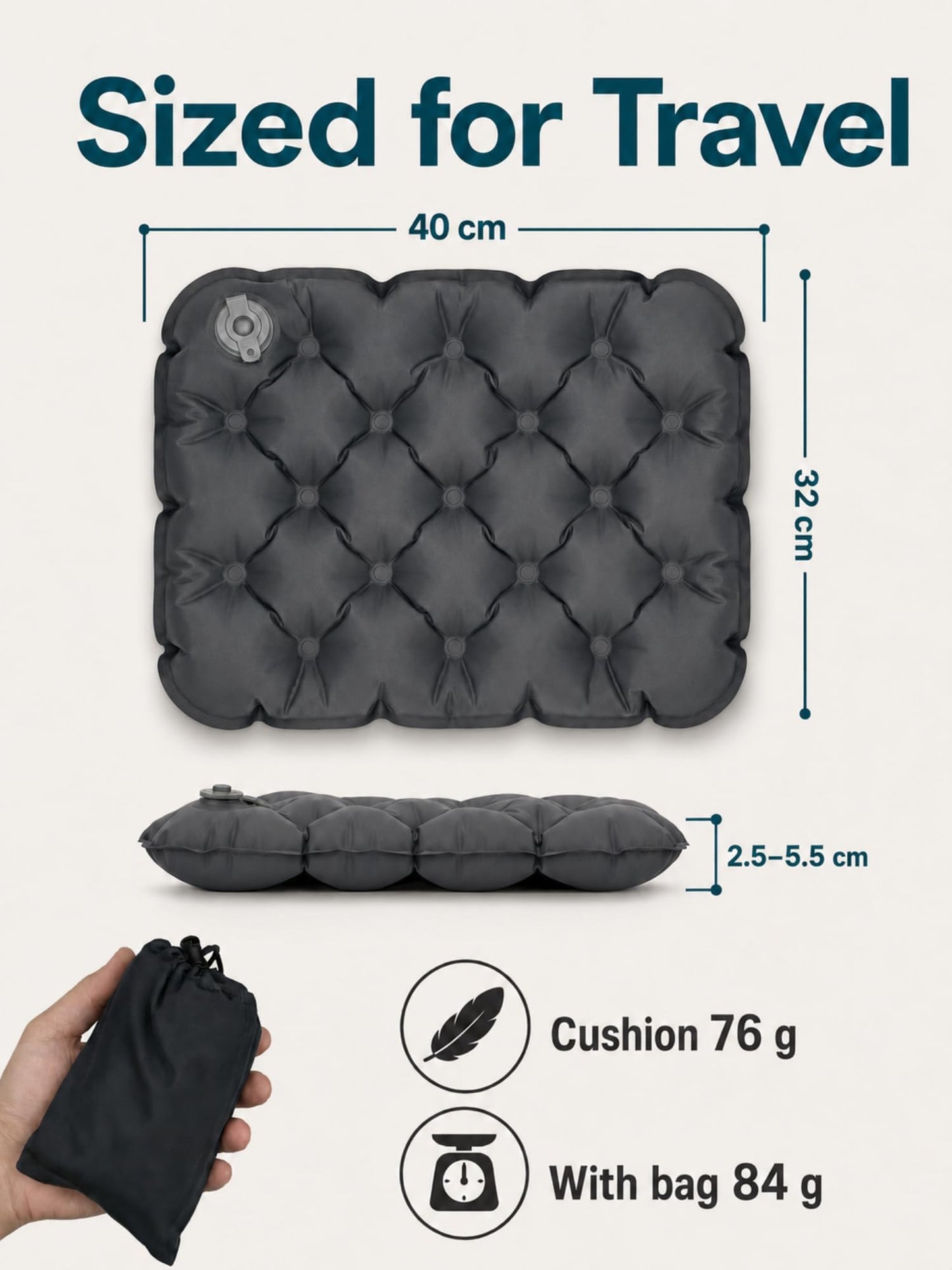 Napiture Inflatable Seat Cushion, Portable Foldable, 40×32×5.5 cm