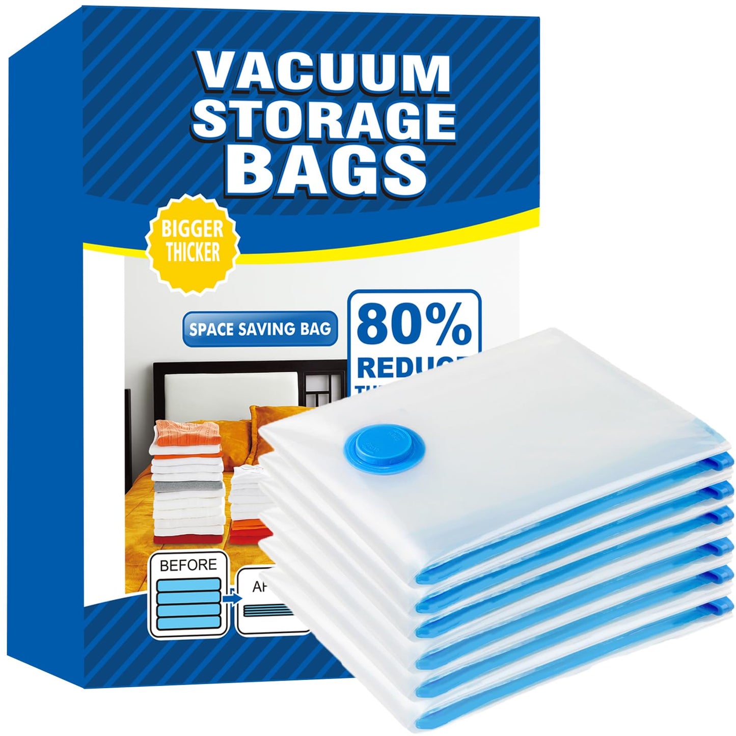 Vacuum Storage Bags - 6 Pack 60X80CM Extra Large Reusable Strong Space Saver Compression Bags