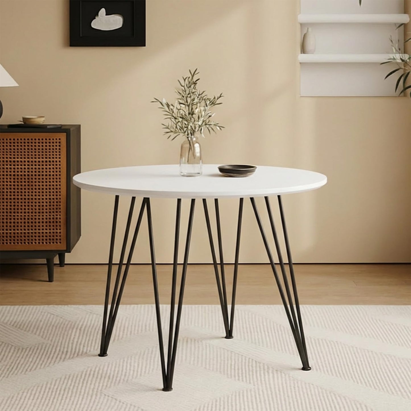 GOLDFAN Round Dining Table 80cm Small Retro Lounge Table Little Table with Metal Legs for Home and Office (80cm, White)