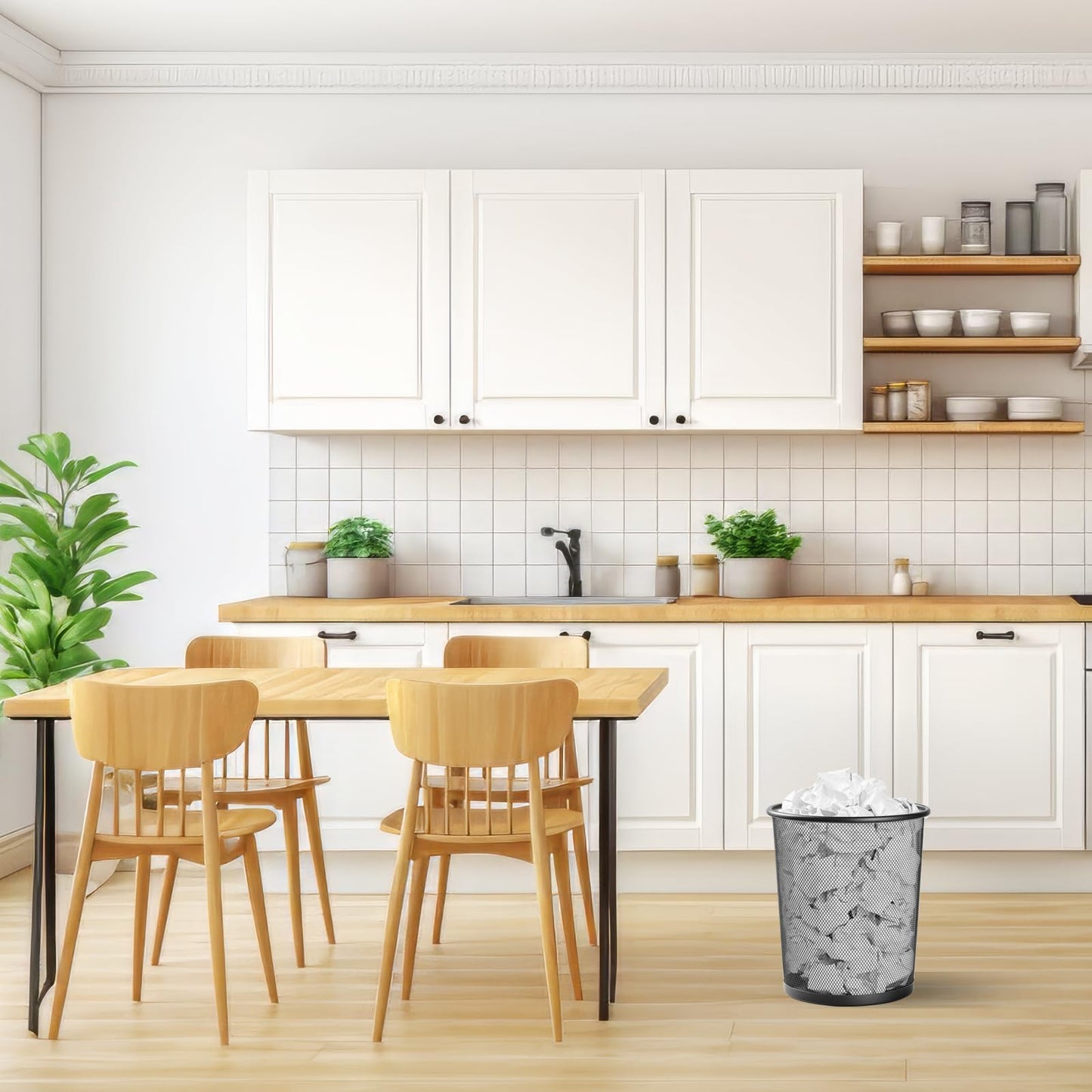 Evadow 3 Pack Mesh Waste Paper Bin 12 Litres, Metal Wire Waste Basket Lightweight Circular Trash Bin for Home Office Garbage Can Bin