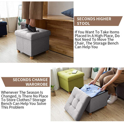 BRIAN & DANY Folding Ottoman Storage Box with Wood Legs, Linen Foot Stool, Footstool with Storage, Highly Elastic Sponge Filling, Light Gray, 38 x 38