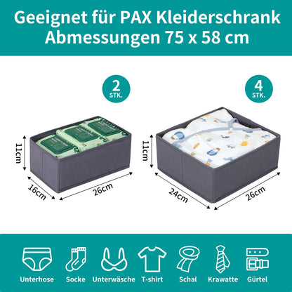 ORLISA Drawer Organiser System Compatible with PAX Wardrobe 75 x 58 cm Sturdy Base, Foldable, Storage Box, Cupboard Organiser for Baby Clothes