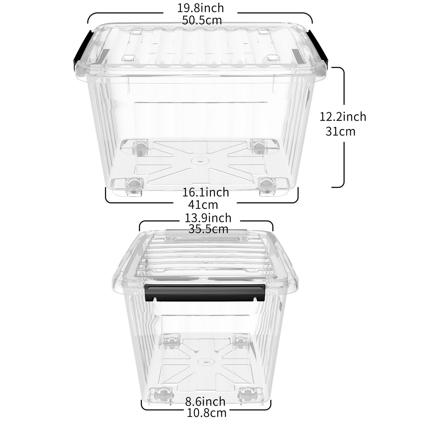Cetomo 35L*3 Plastic Storage Boxes with Wheels, Lidded Storage Box with Secure Side Latches, PP Nestable and Stackable Clear Organizer for Home