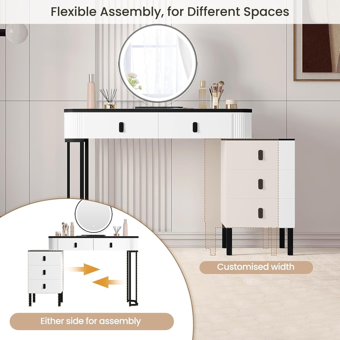 WOLTU Dressing Table, Vanity Desk, with Swivel Vanity Mirror