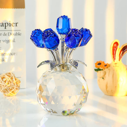 Crystal Blue Rose Bouquet Figurines Gifts for Her on Sapphire Anniversary, Romantic Presents for Women on Valentine's Day Mother's Day Birthday