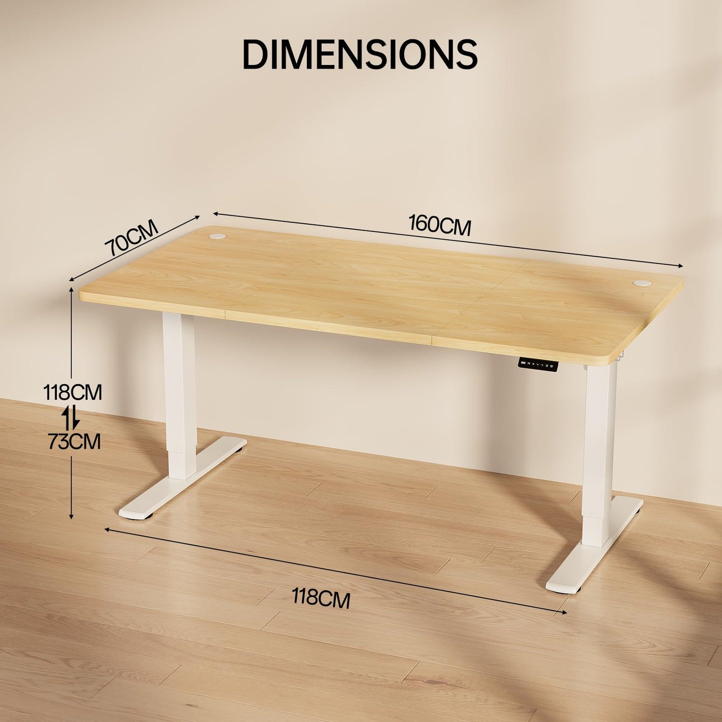 Homall Electric Height Adjustable Desk, Adjustable Height Office Desk with USB Ports, 160x70cm, Home Office with Splice Board, Beige