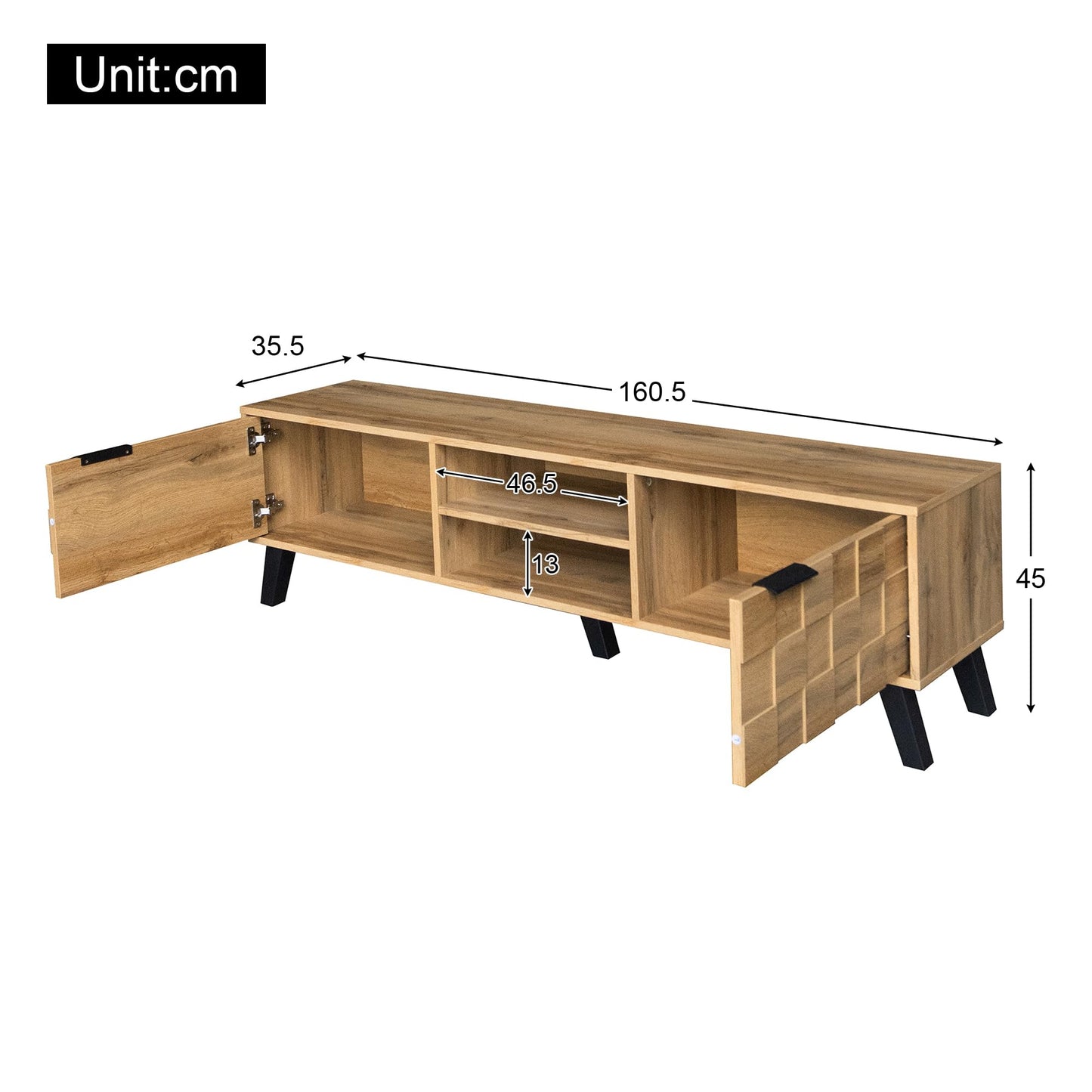 Ball & Cast Modern TV Cabinet with 2 Doors and 2 Open Shelves – 160.5 x 35.5 x 45 cm(Color May Vary Slightly Depending on Lighting)