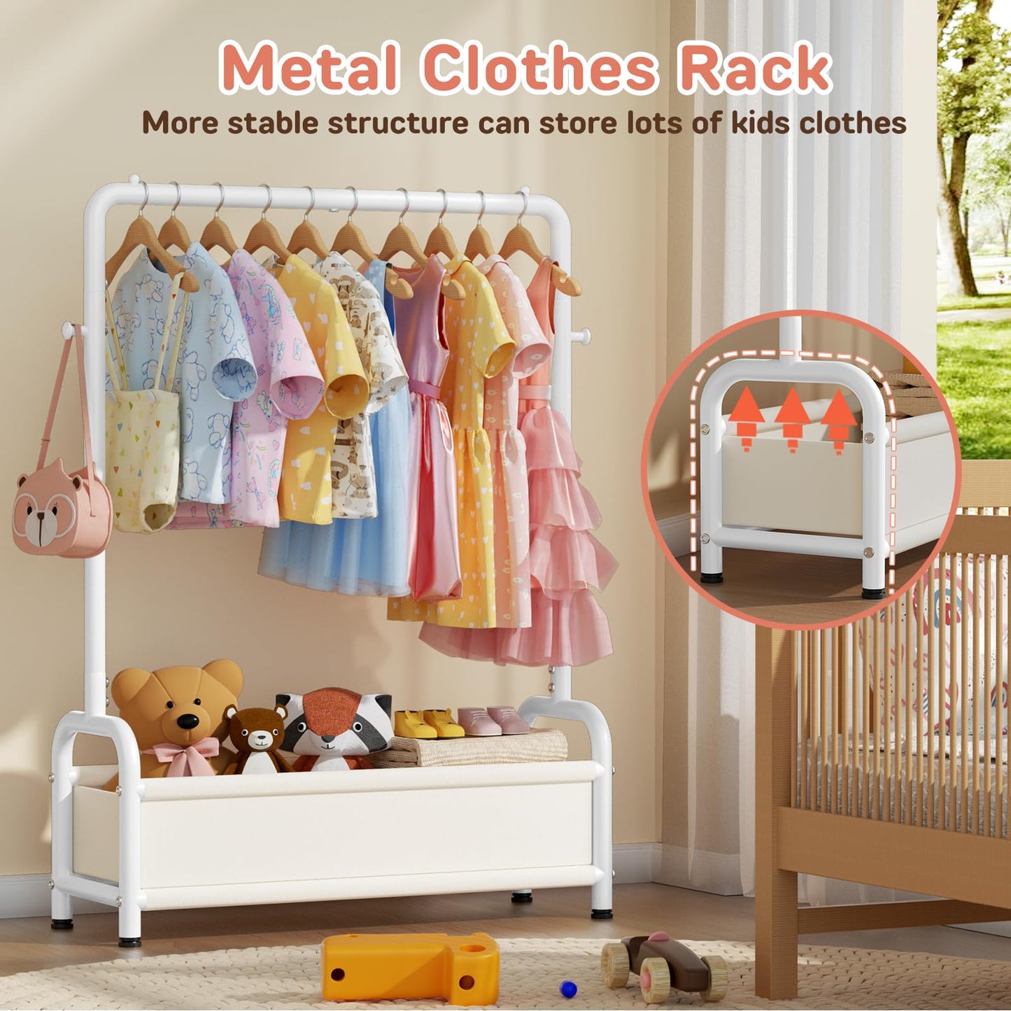 ZHKINGGS Kids Clothes Rail with Storage Shelf, Kids Dress Up Rail