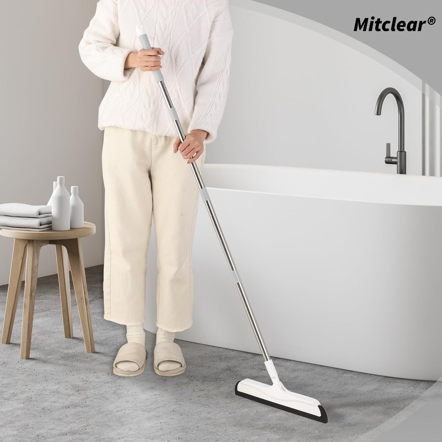 Mitclear Floor Squeegee Mop for Wet Room, Shower Sweeper Long Handle 50 IN