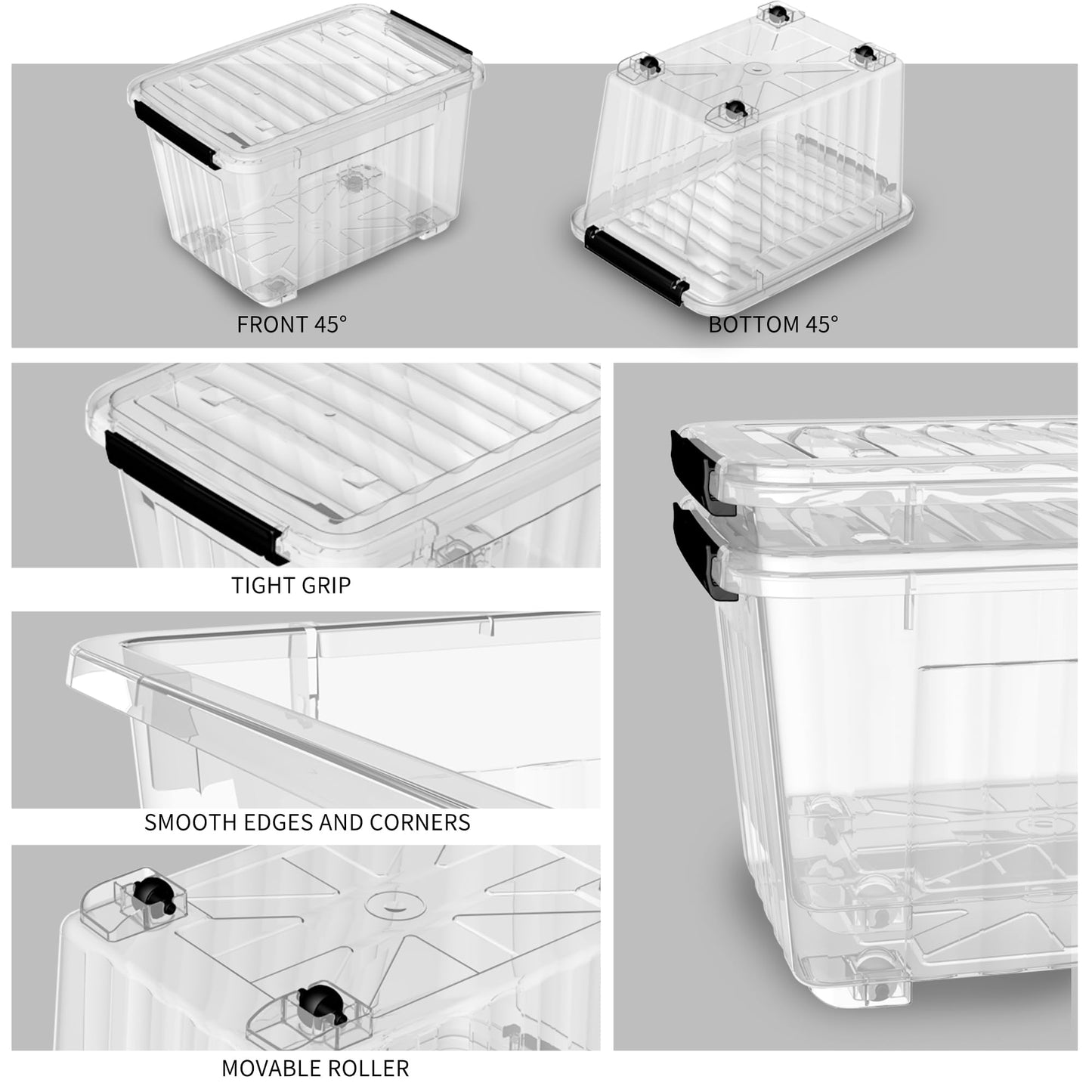 Cetomo 35L*3 Plastic Storage Boxes with Wheels, Lidded Storage Box with Secure Side Latches, PP Nestable and Stackable Clear Organizer for Home