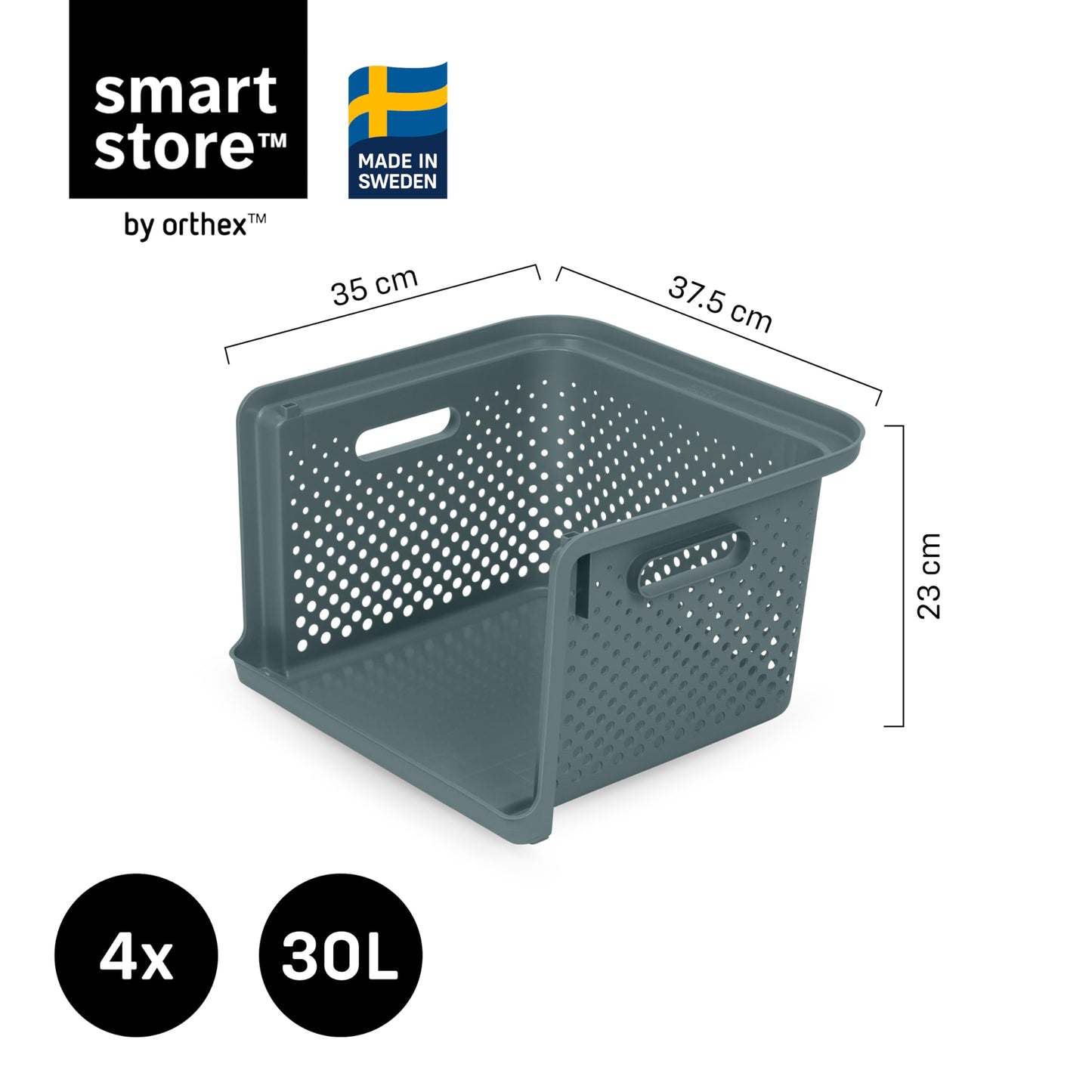SmartStore 4x Wardrobe Storage Organiser 17.6L Grey with Handles