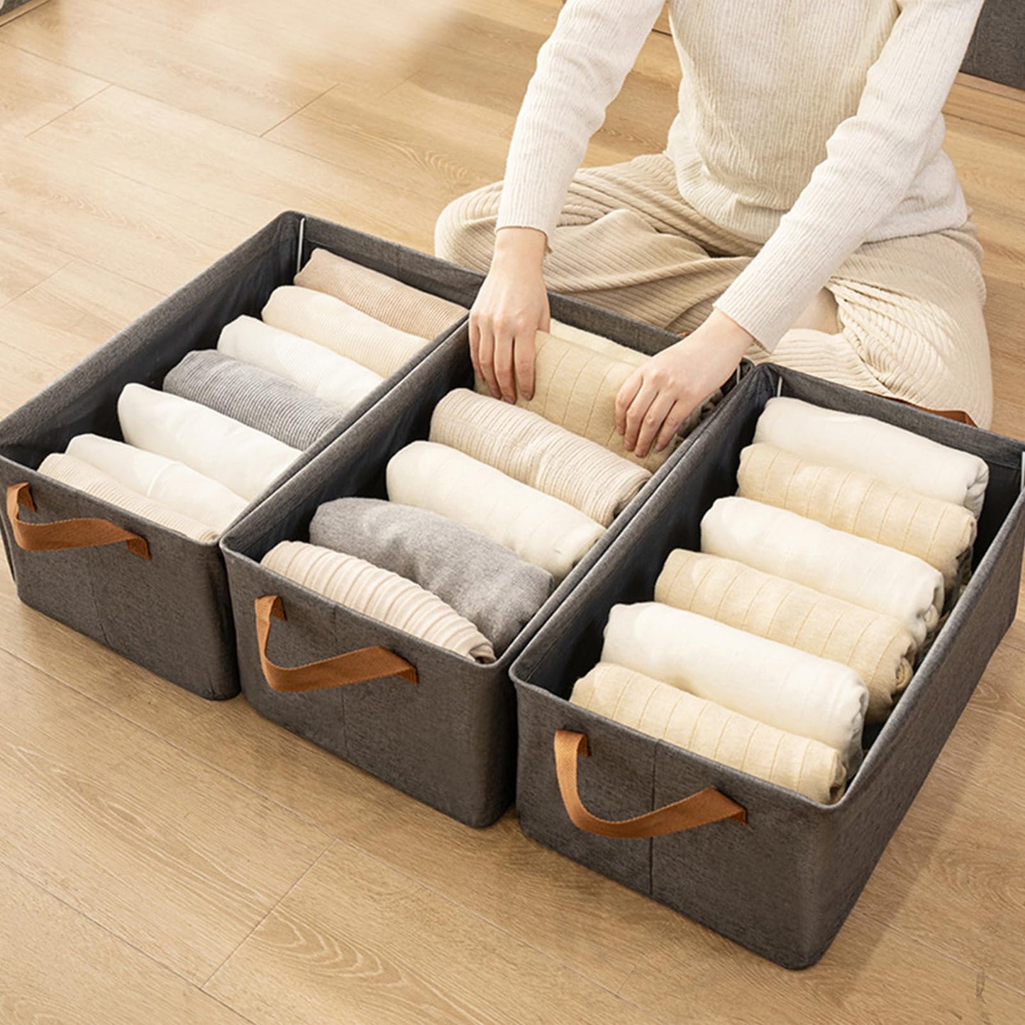 Foldable with Handle Box 2-Pack 18L Storage Basket for Shelves Household Drawer Style Fabric Box for Clothes Bed Linen Pullover T-Shirts Blankets