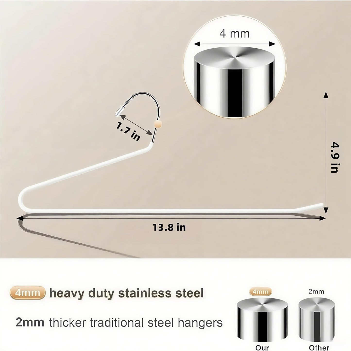 Trousers Hangers, 10 Pack Jeans Hangers White for Women Men, Non-Slip Open Ended Metal Pants Hangers for Wardrobe & Clothes Rail