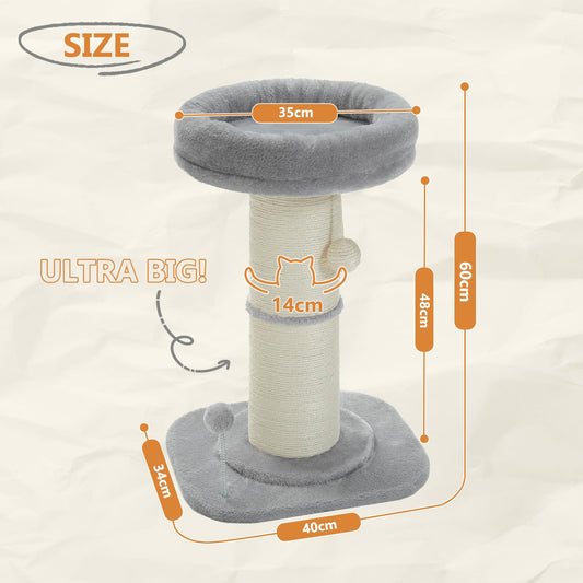 PAWZ Road Cat Scratching Post, Tall Cat Scratcher for Indoor Cats with Super Thick Scratching Post [Dia=14cm], Removable Fluffy Cat Bed, Cat Scratch