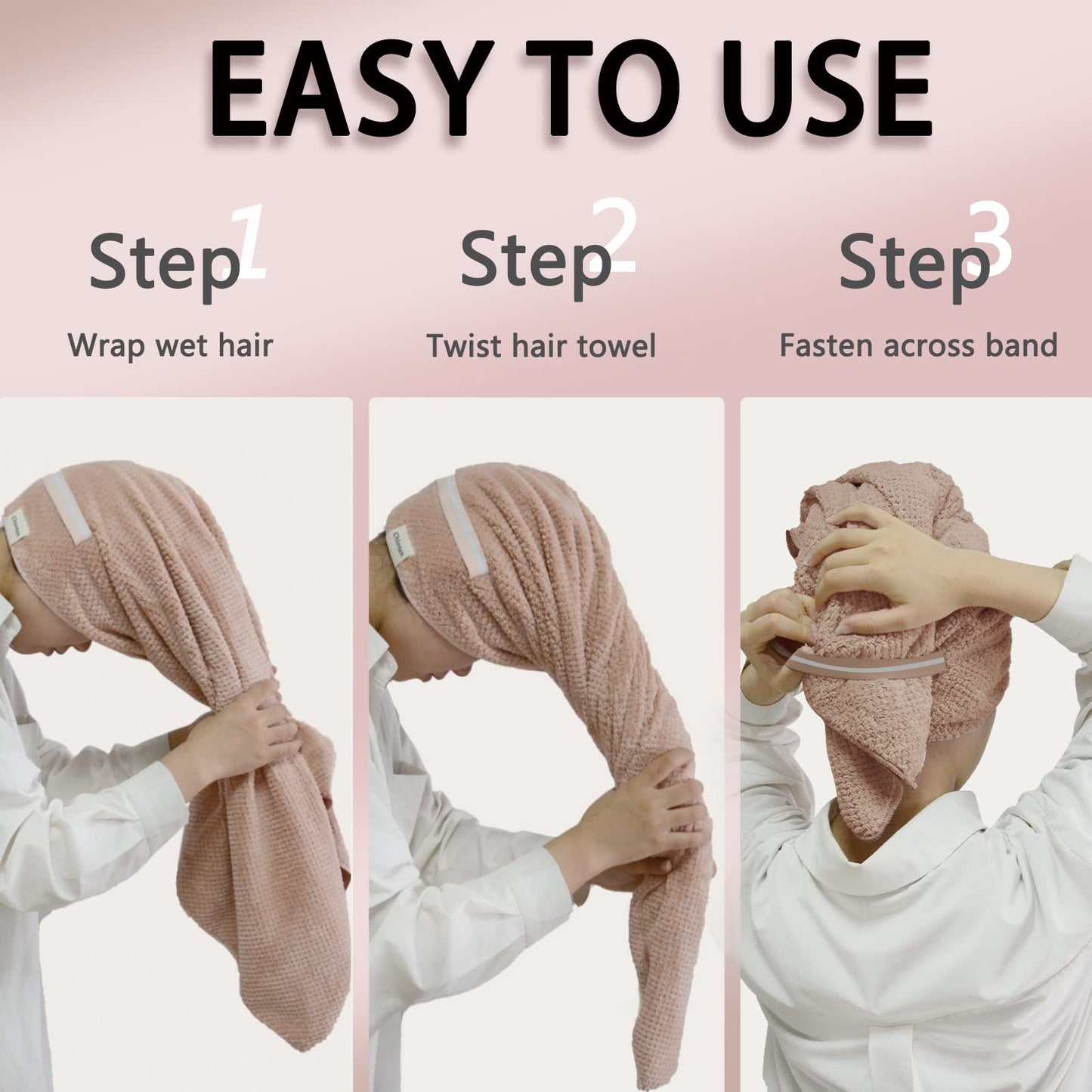 Chloven 2 Pack Extra Large Microfiber Hair Towel Wrap for Women,42 inch X 25 inch Anti Frizz Hair Drying Towel with Elastic Strap,Hair Wrap Towels
