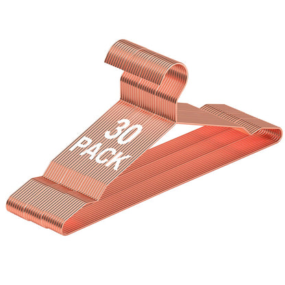 SPECILITE 42cm Rose Gold Metal Hangers Bulk 30 Pack with Notches for Standard Size Coats, Shirts, Suits, Pants, Heavy Duty,Space Saving