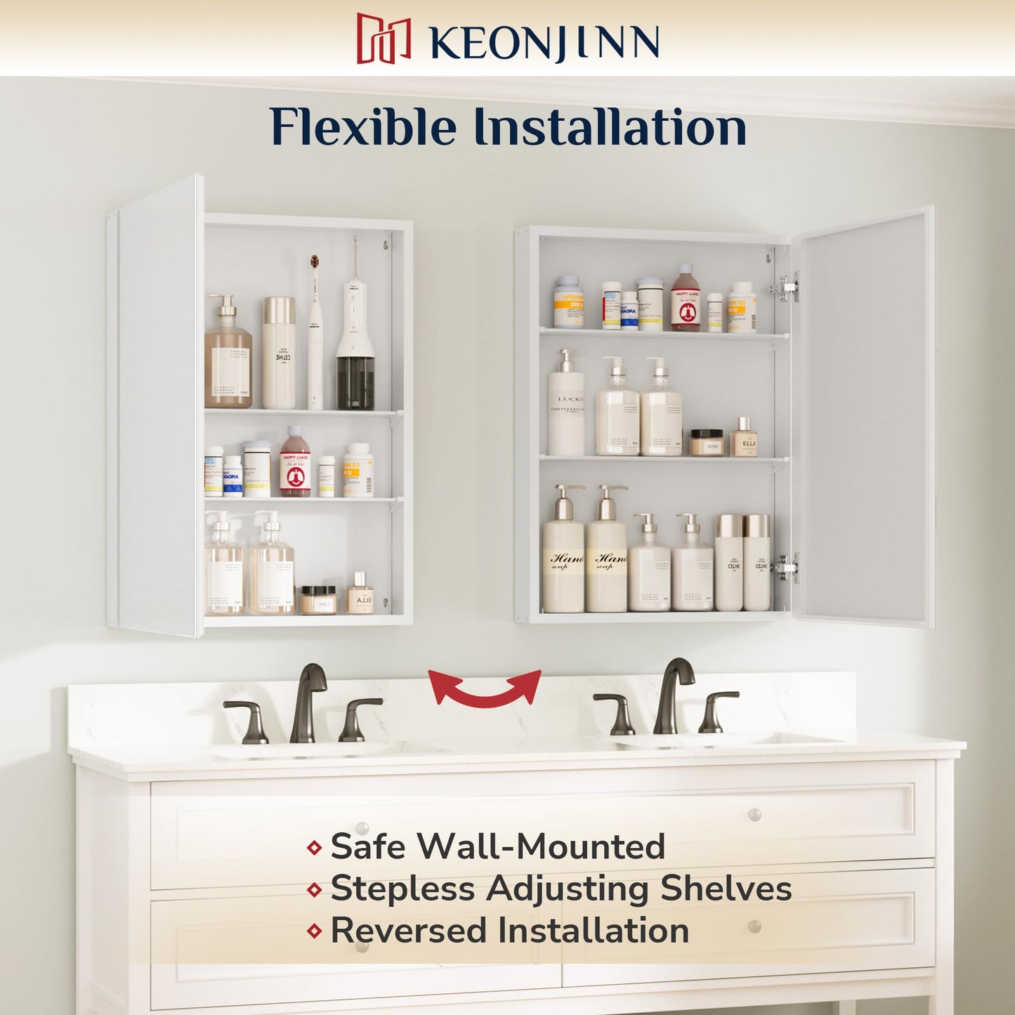 Keonjinn Bathroom Cabinets with Mirror - 60x80cm Aluminum bathroom Mirror Cabinets
