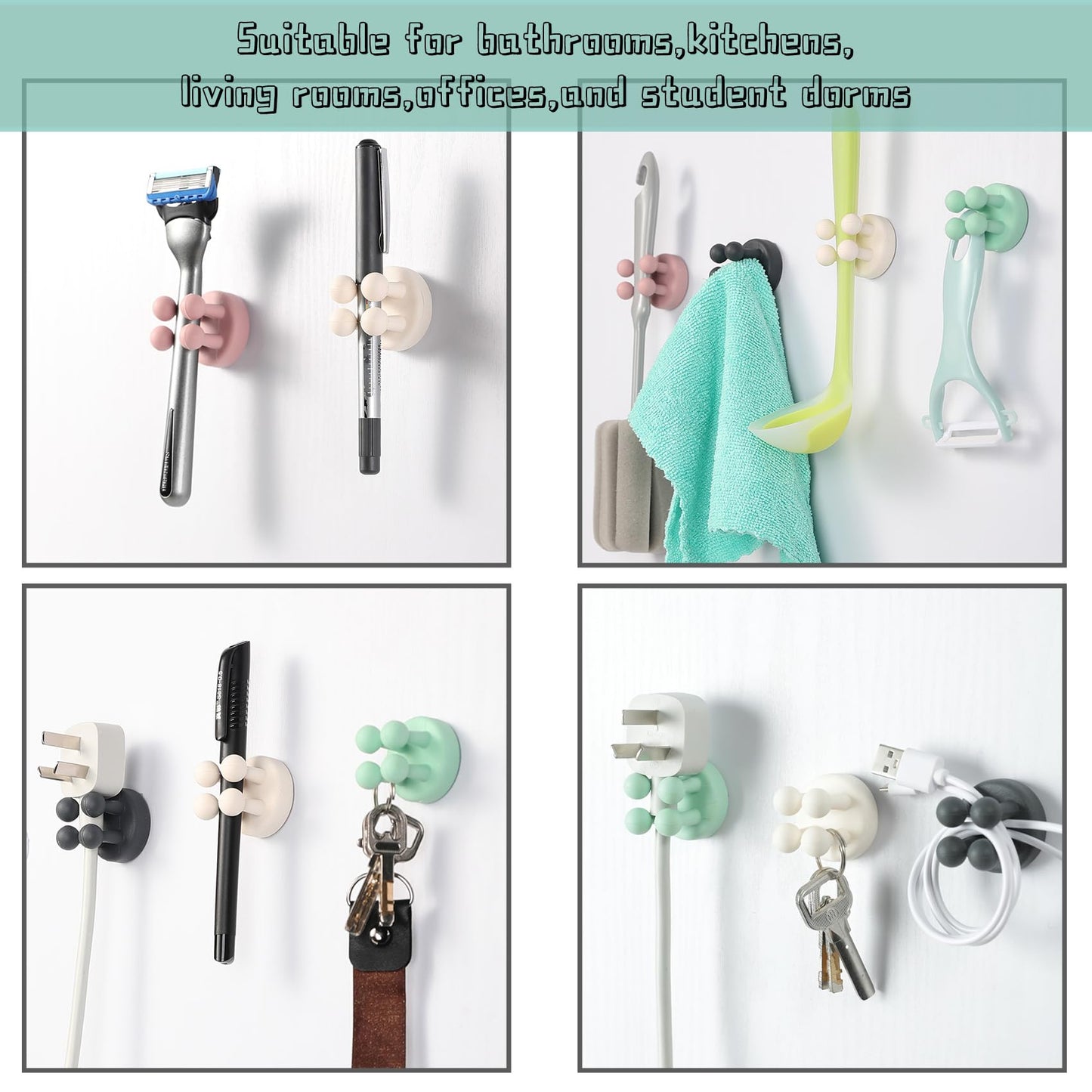 Silicone Toothbrush Holders Multi-Function Hook Razor holder Waterproof Self Adhesive Wall Mounted Single Hook for Wall or Glass for Hanging Bathroom