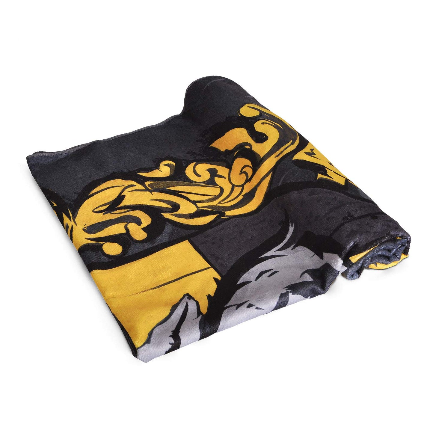 Elbenwald Harry Potter beach towel with Hufflepuff Houses coat of arms motif 90x180cm gray
