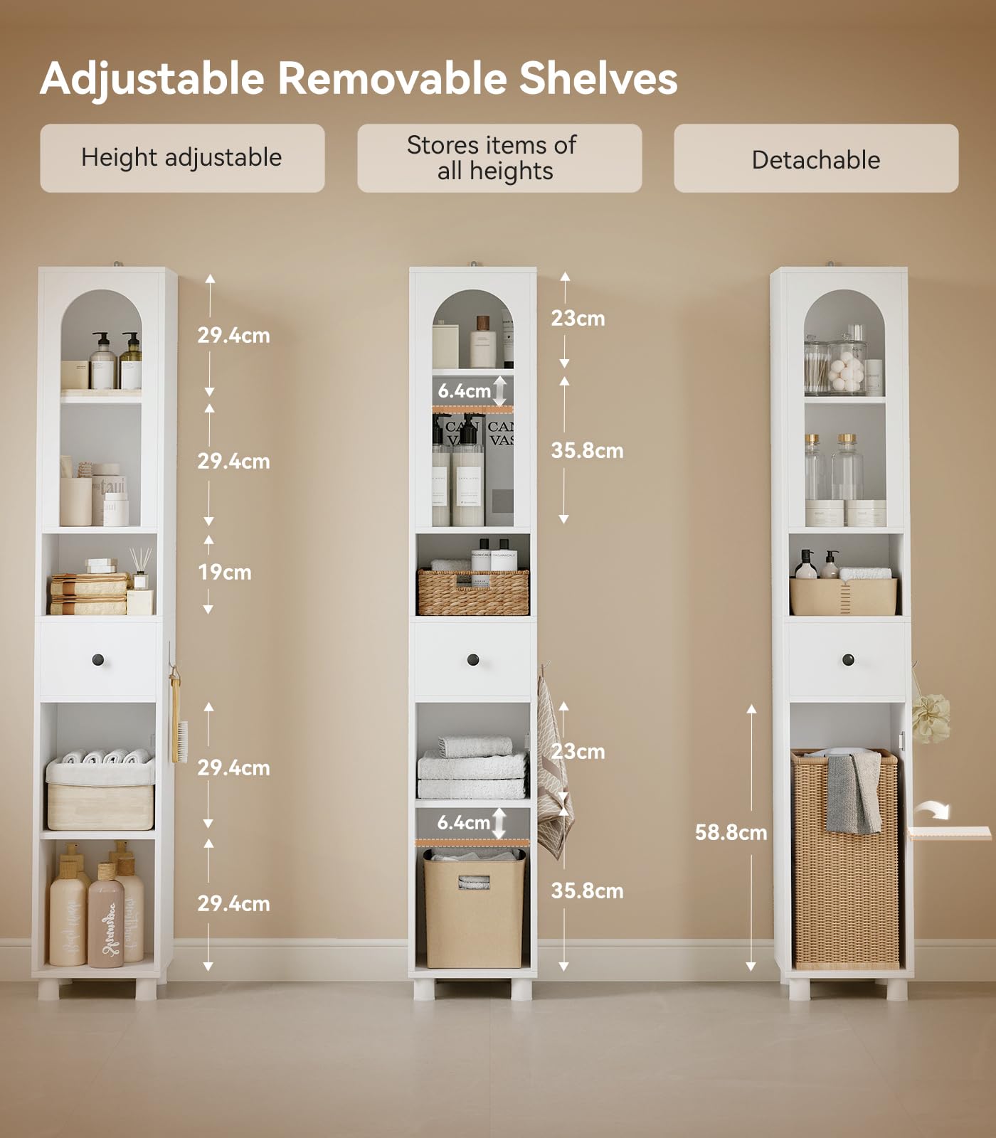 Coleshome Tall Bathroom Cabinet Slim Bathroom Storage White 30x30x171cm