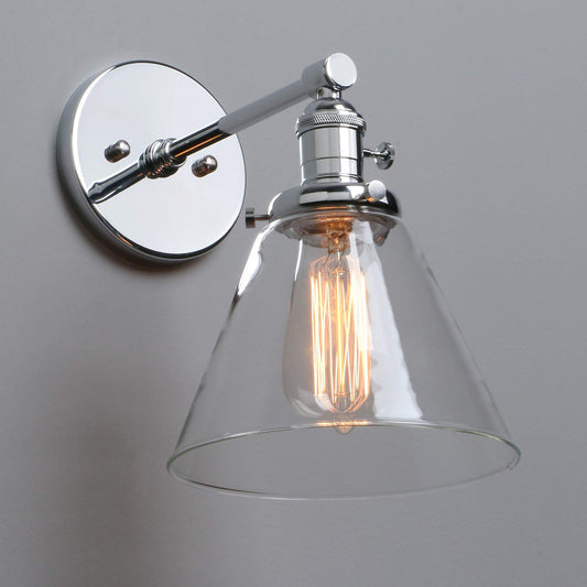 Phansthy Edison Industrial Wall Sconce 7.3 inch Vintage Brass Glass Wall Light Fixture Decorative Lighting for Kitchen, Living Room, Hallways(Chrome)