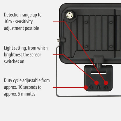 Brennenstuhl LED Spotlight JARO 4060 P (LED Wall Floodlight for Outdoor use IP65, 30W, 3450lm, 6500K, with Motion Detector and Twilight Sensor)