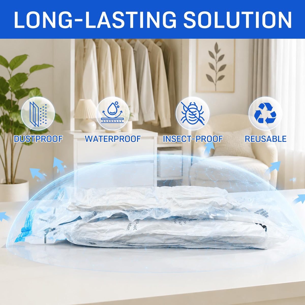 CaptainFive Vacuum Storage Bags 6 Combo 3 Jumbo + 3 Large, Space Saver Sealer Vacuum Bags for Clothes, Pillows, Duvets, Bedding